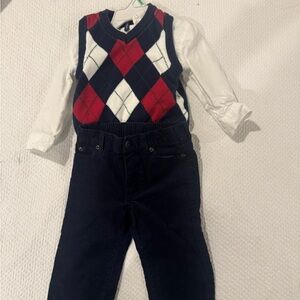 Janie and Jack argyle Vest with corduroy pants and white button-up shirt